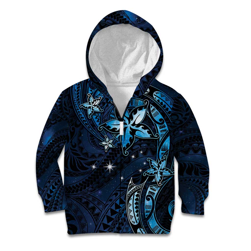Hawaii Makahiki Season Kid Hoodie Floral Tribal Tattoo Blue Galaxy