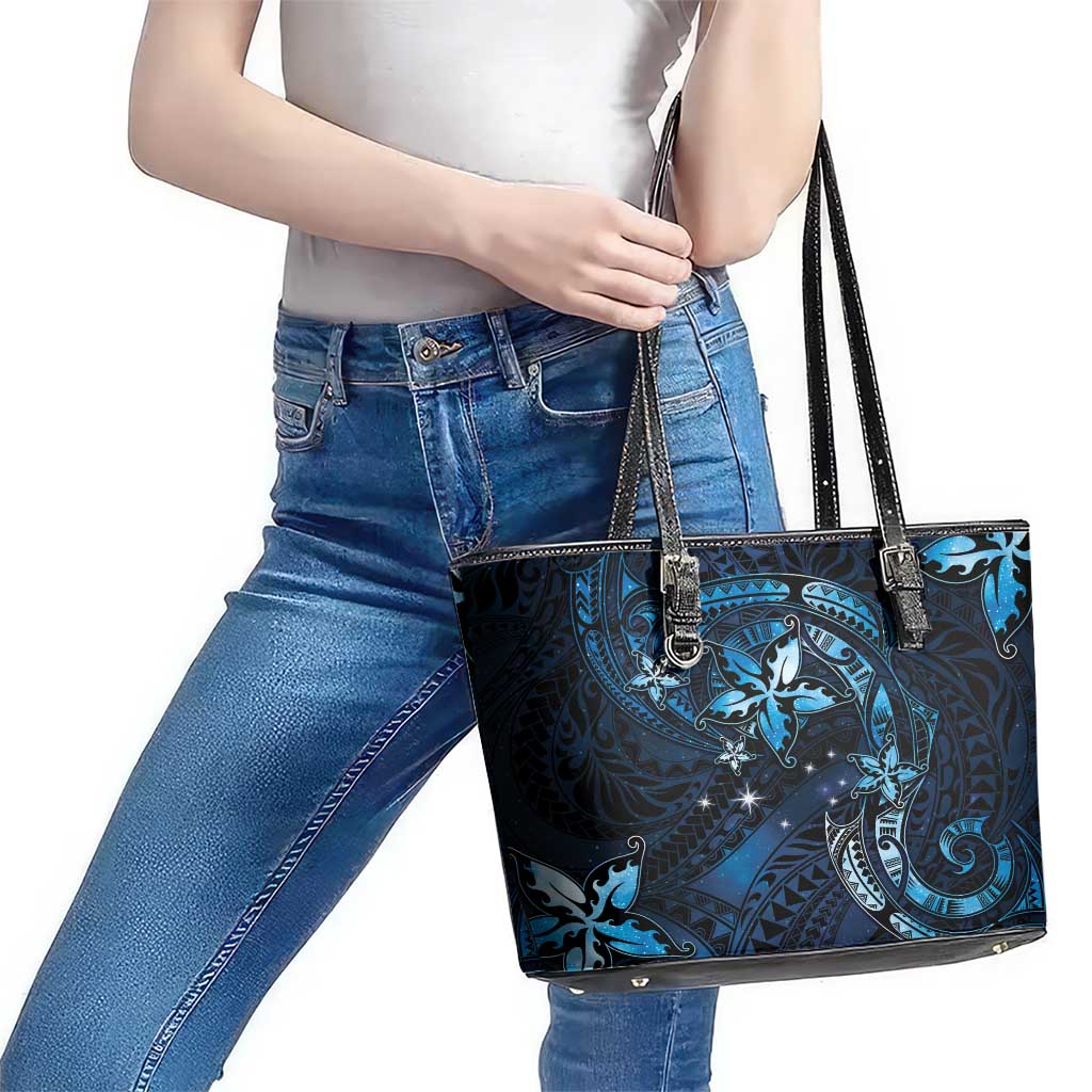 Hawaii Makahiki Season Leather Tote Bag Floral Tribal Tattoo Blue Galaxy LT05 - Polynesian Pride