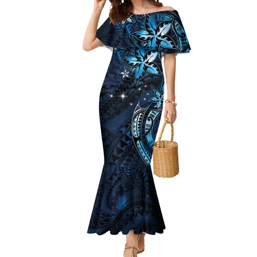 Hawaii Makahiki Season Mermaid Dress Floral Tribal Tattoo Blue Galaxy