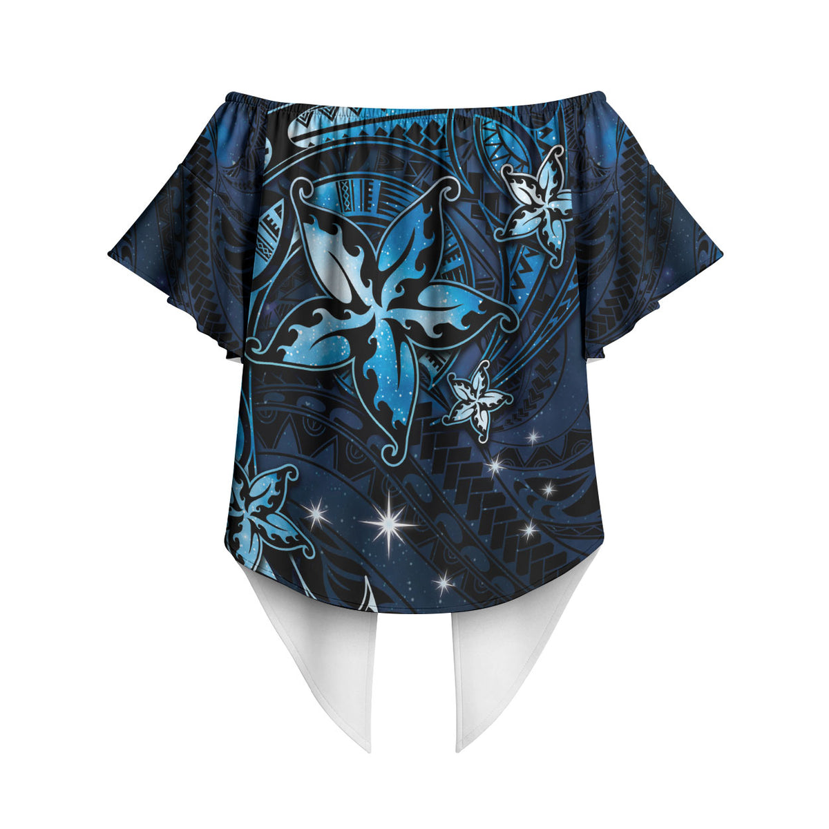 Hawaii Makahiki Season Off Shoulder Wrap Waist Top Floral Tribal Tattoo Blue Galaxy LT05 - Polynesian Pride