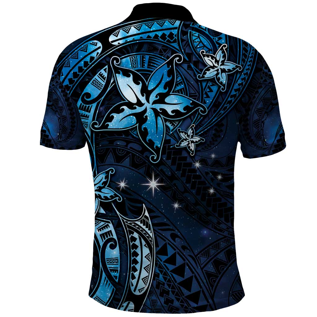 Hawaii Makahiki Season Polo Shirt Floral Tribal Tattoo Blue Galaxy