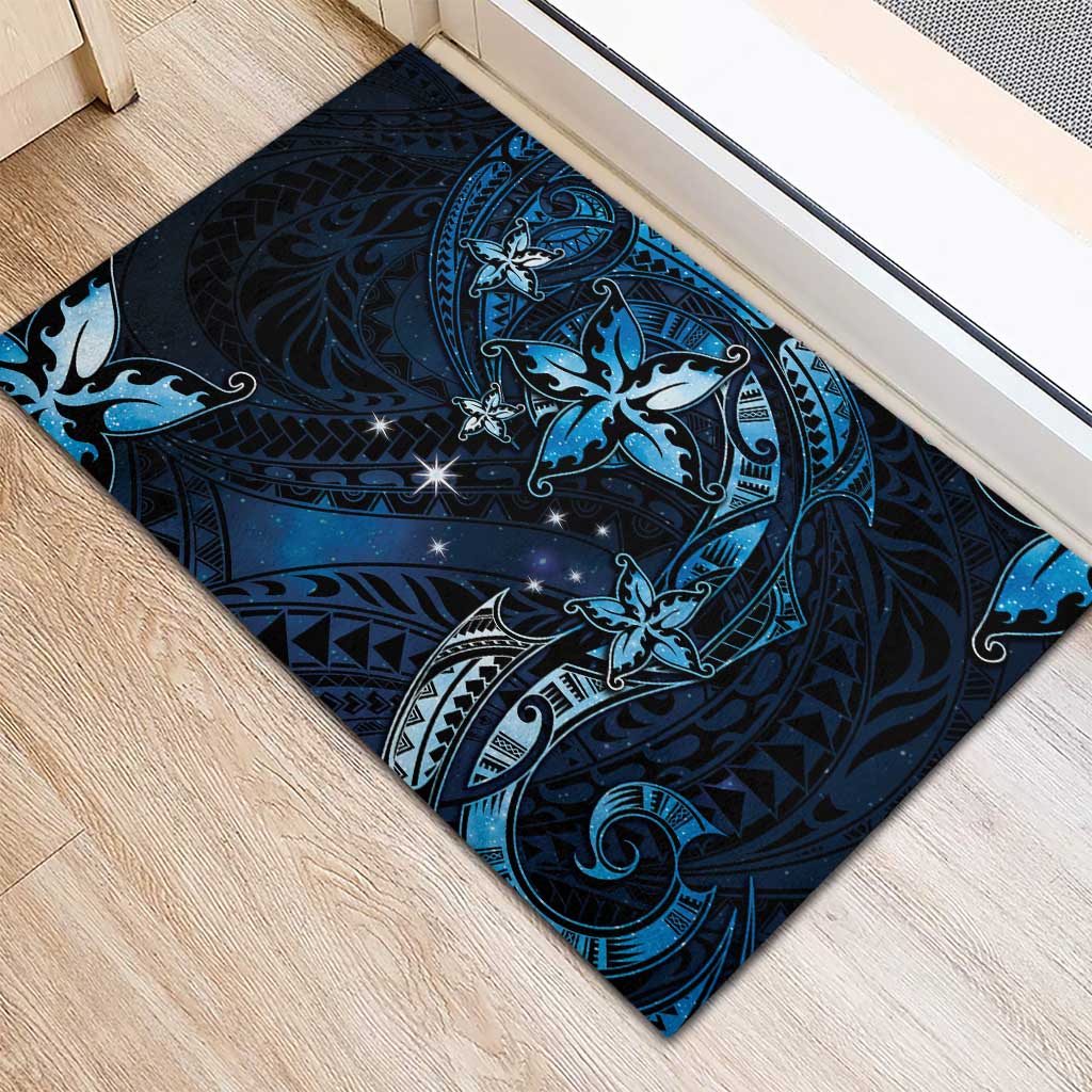 Hawaii Makahiki Season Rubber Doormat Floral Tribal Tattoo Blue Galaxy