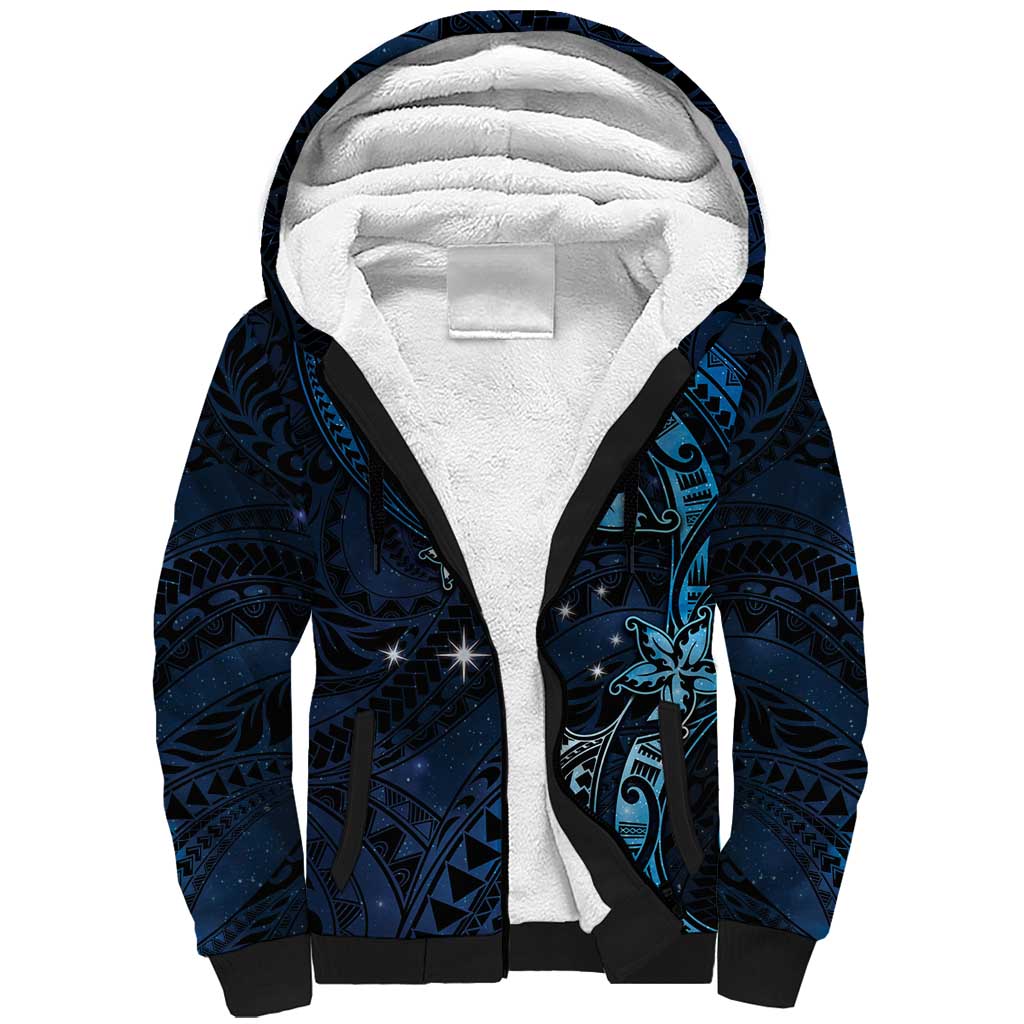 Hawaii Makahiki Season Sherpa Hoodie Floral Tribal Tattoo Blue Galaxy