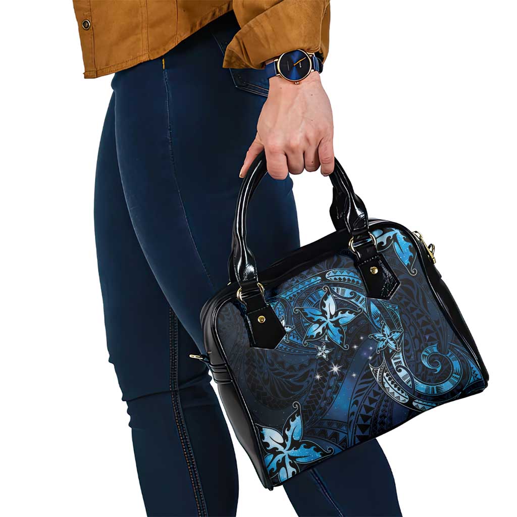 Hawaii Makahiki Season Shoulder Handbag Floral Tribal Tattoo Blue Galaxy