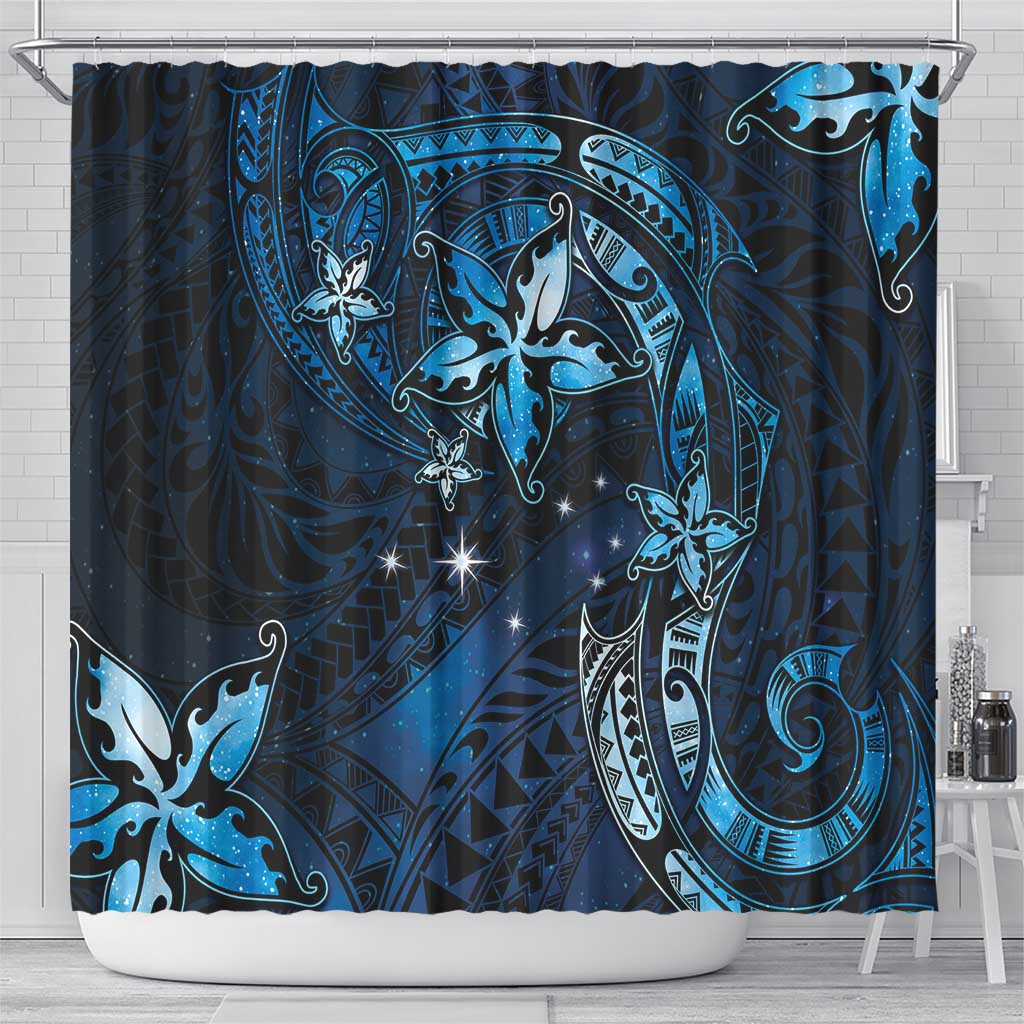 Hawaii Makahiki Season Shower Curtain Floral Tribal Tattoo Blue Galaxy LT05 - Polynesian Pride