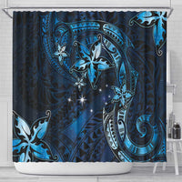 Hawaii Makahiki Season Shower Curtain Floral Tribal Tattoo Blue Galaxy LT05 - Polynesian Pride