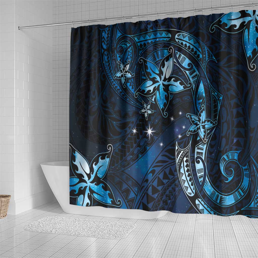 Hawaii Makahiki Season Shower Curtain Floral Tribal Tattoo Blue Galaxy LT05 - Polynesian Pride