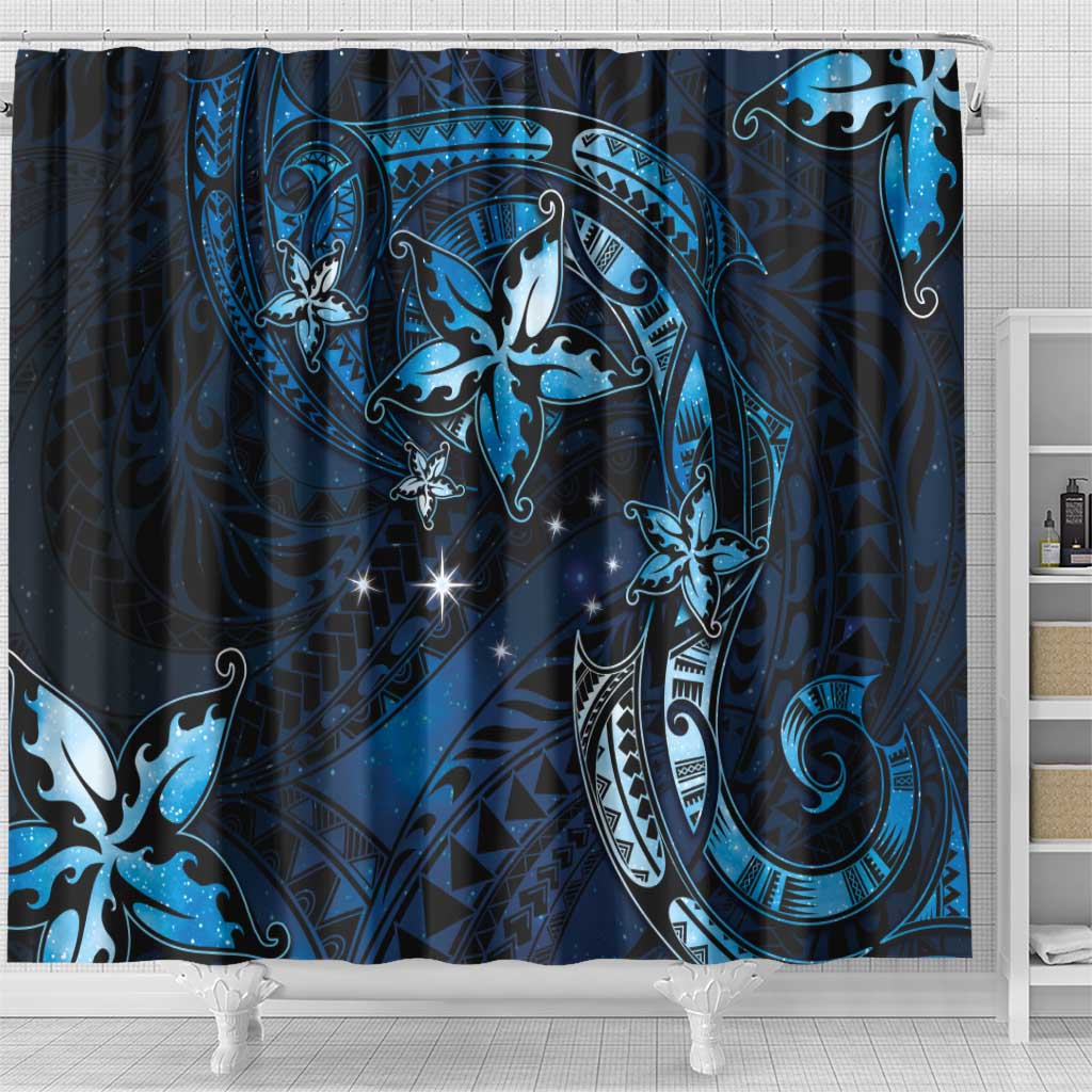 Hawaii Makahiki Season Shower Curtain Floral Tribal Tattoo Blue Galaxy LT05 - Polynesian Pride