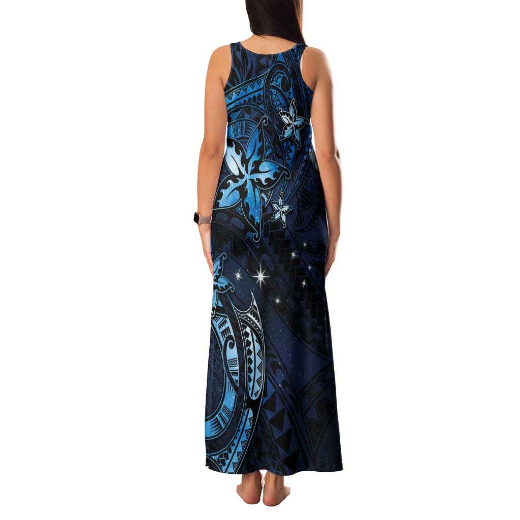 Hawaii Makahiki Season Tank Maxi Dress Floral Tribal Tattoo Blue Galaxy