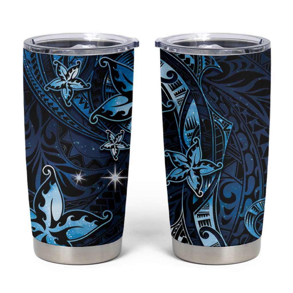 Hawaii Makahiki Season Tumbler Cup Floral Tribal Tattoo Blue Galaxy