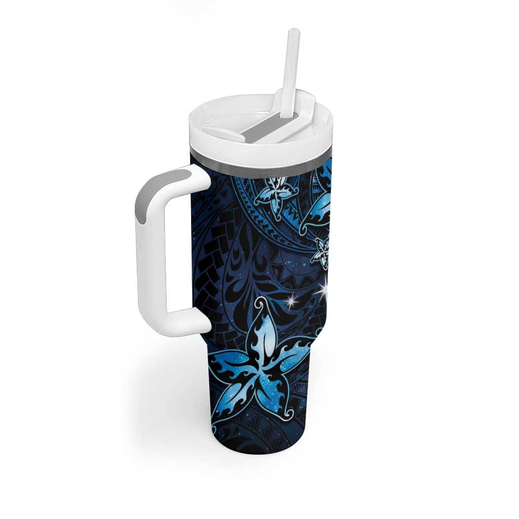 Hawaii Makahiki Season Tumbler With Handle Floral Tribal Tattoo Blue Galaxy