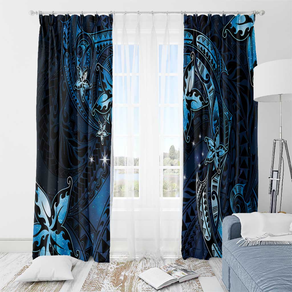 Hawaii Makahiki Season Window Curtain Floral Tribal Tattoo Blue Galaxy