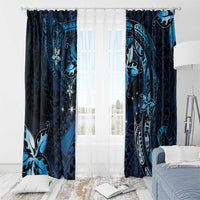 Hawaii Makahiki Season Window Curtain Floral Tribal Tattoo Blue Galaxy