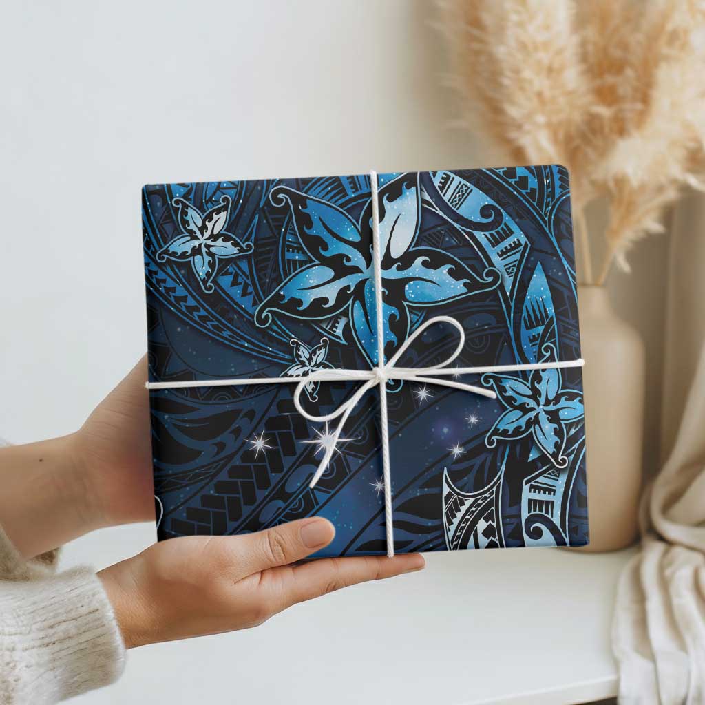 Hawaii Makahiki Season Wrapping Paper Floral Tribal Tattoo Blue Galaxy - Polynesian Pride
