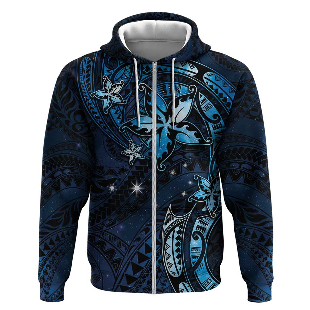 Hawaii Makahiki Season Zip Hoodie Floral Tribal Tattoo Blue Galaxy LT05 Zip Hoodie Blue - Polynesian Pride