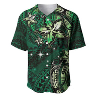 Hawaii Makahiki Season Baseball Jersey Floral Tribal Tattoo Green Galaxy LT05 Green - Polynesian Pride