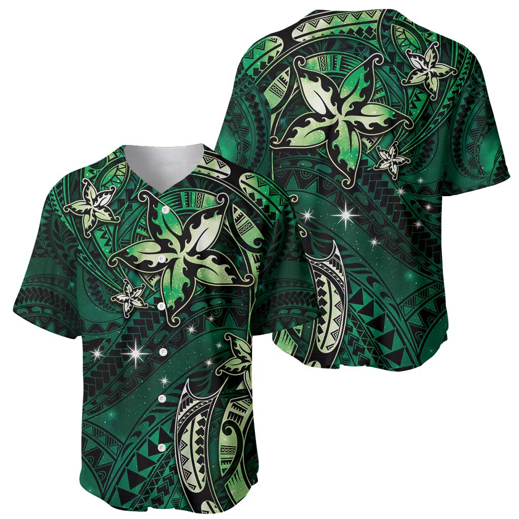 Hawaii Makahiki Season Baseball Jersey Floral Tribal Tattoo Green Galaxy LT05 - Polynesian Pride