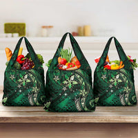 Hawaii Makahiki Season Grocery Bag Floral Tribal Tattoo Green Galaxy LT05 3-pack One Size Green - Polynesian Pride