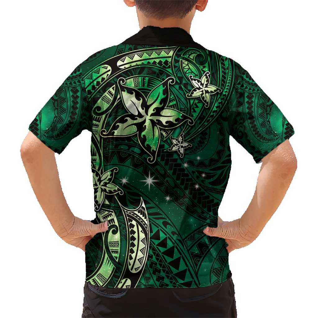 Hawaii Makahiki Season Kid Hawaiian Shirt Floral Tribal Tattoo Green Galaxy LT05 - Polynesian Pride
