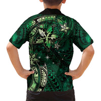 Hawaii Makahiki Season Kid Hawaiian Shirt Floral Tribal Tattoo Green Galaxy LT05 - Polynesian Pride