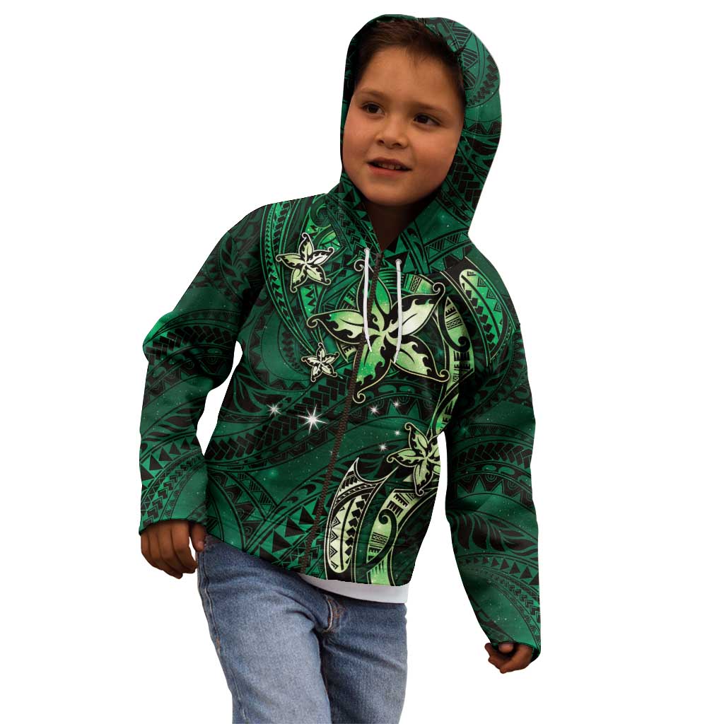 Hawaii Makahiki Season Kid Hoodie Floral Tribal Tattoo Green Galaxy