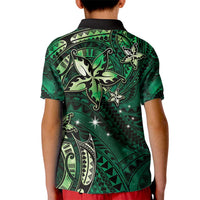 Hawaii Makahiki Season Kid Polo Shirt Floral Tribal Tattoo Green Galaxy