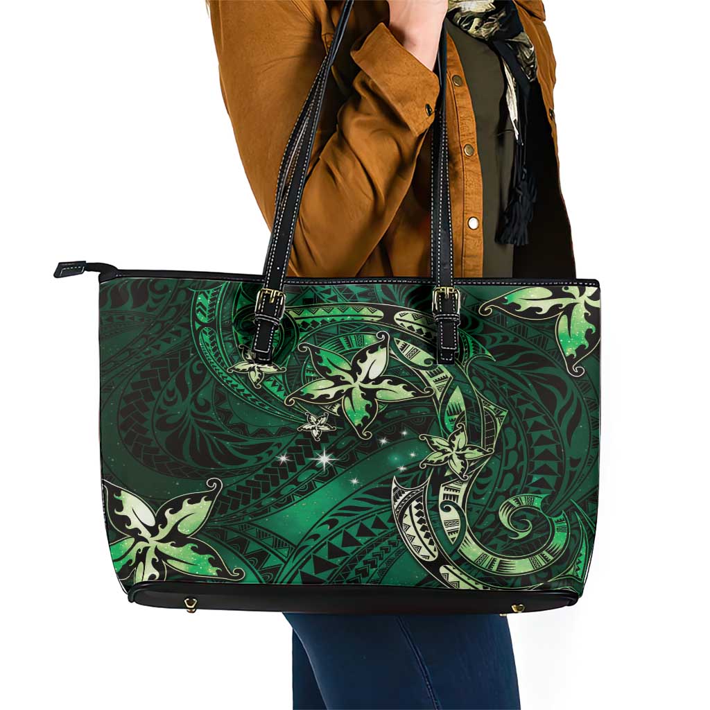 Hawaii Makahiki Season Leather Tote Bag Floral Tribal Tattoo Green Galaxy LT05 - Polynesian Pride