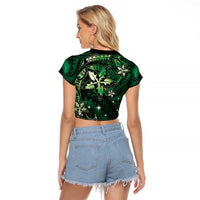 Hawaii Makahiki Season Raglan Cropped T Shirt Floral Tribal Tattoo Green Galaxy LT05 - Polynesian Pride