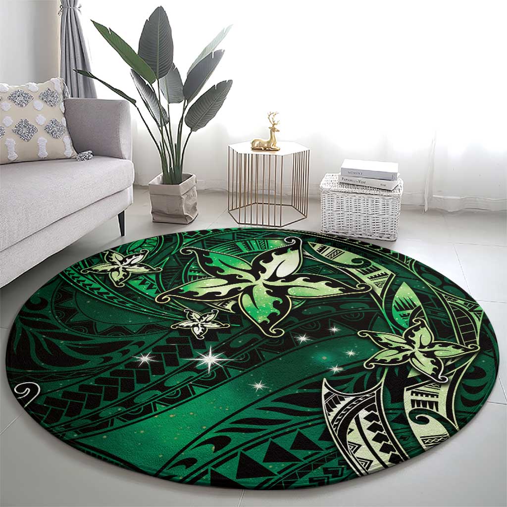 Hawaii Makahiki Season Round Carpet Floral Tribal Tattoo Green Galaxy