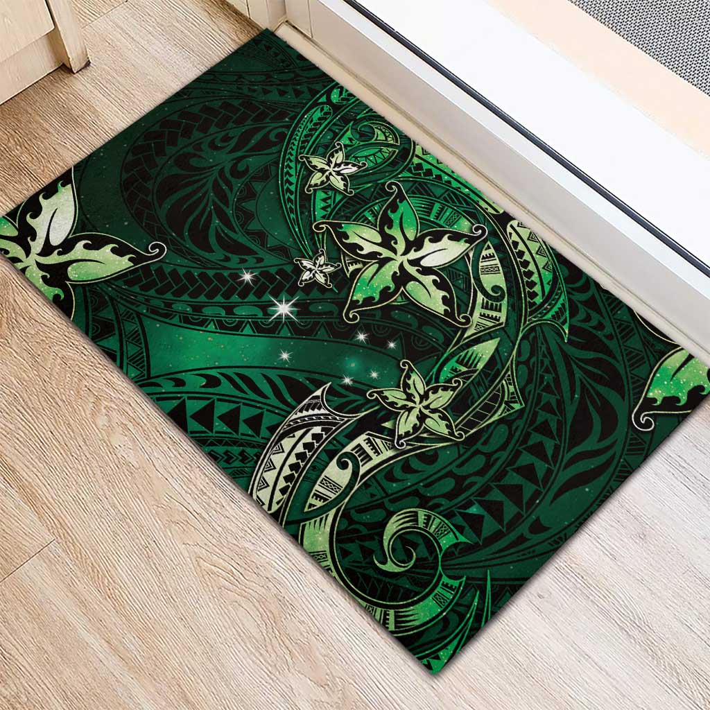 Hawaii Makahiki Season Rubber Doormat Floral Tribal Tattoo Green Galaxy LT05 - Polynesian Pride