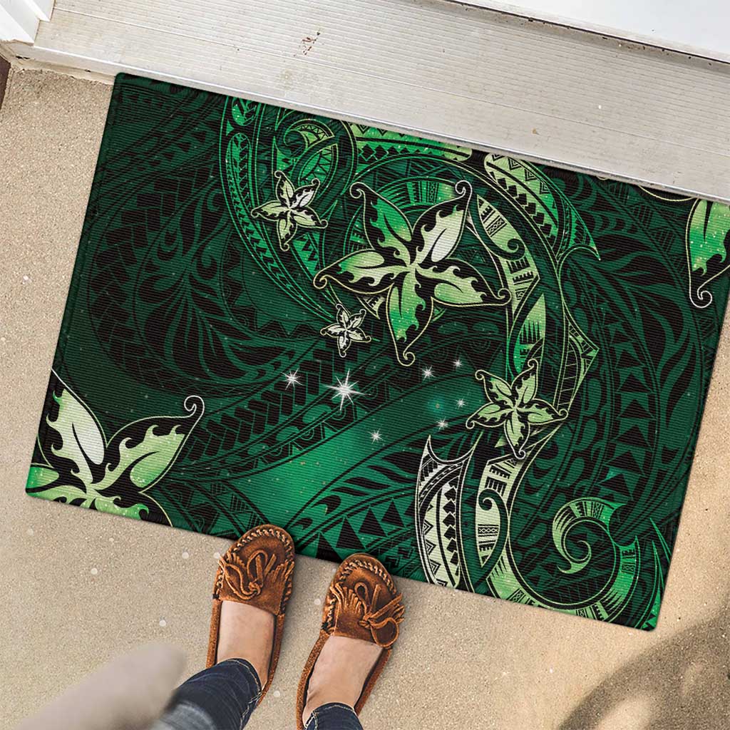 Hawaii Makahiki Season Rubber Doormat Floral Tribal Tattoo Green Galaxy LT05 - Polynesian Pride