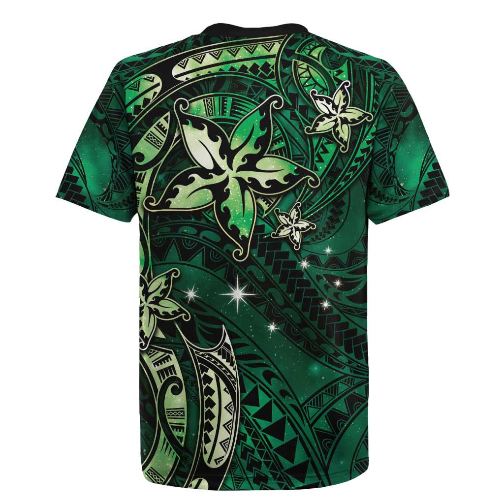 Hawaii Makahiki Season Rugby Jersey Floral Tribal Tattoo Green Galaxy LT05 - Polynesian Pride