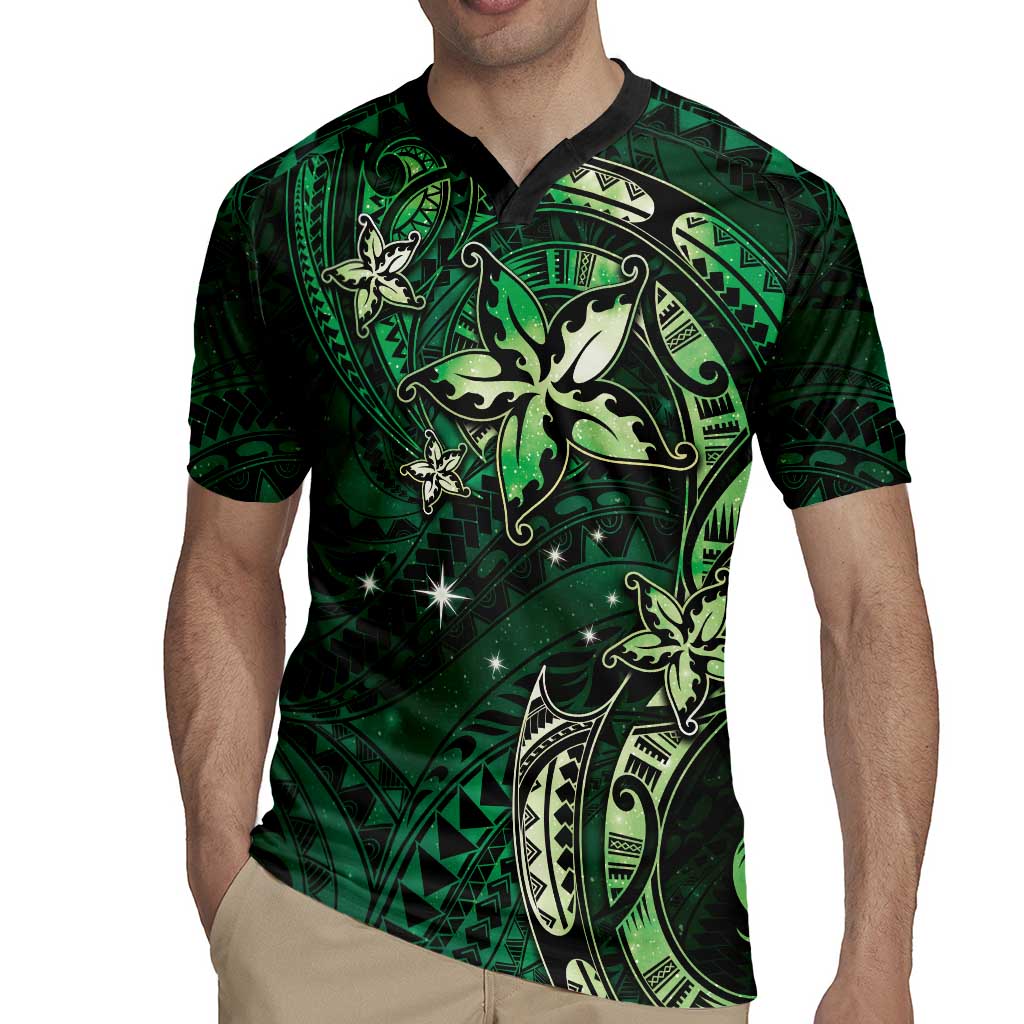 Hawaii Makahiki Season Rugby Jersey Floral Tribal Tattoo Green Galaxy LT05 - Polynesian Pride