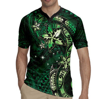 Hawaii Makahiki Season Rugby Jersey Floral Tribal Tattoo Green Galaxy LT05 - Polynesian Pride