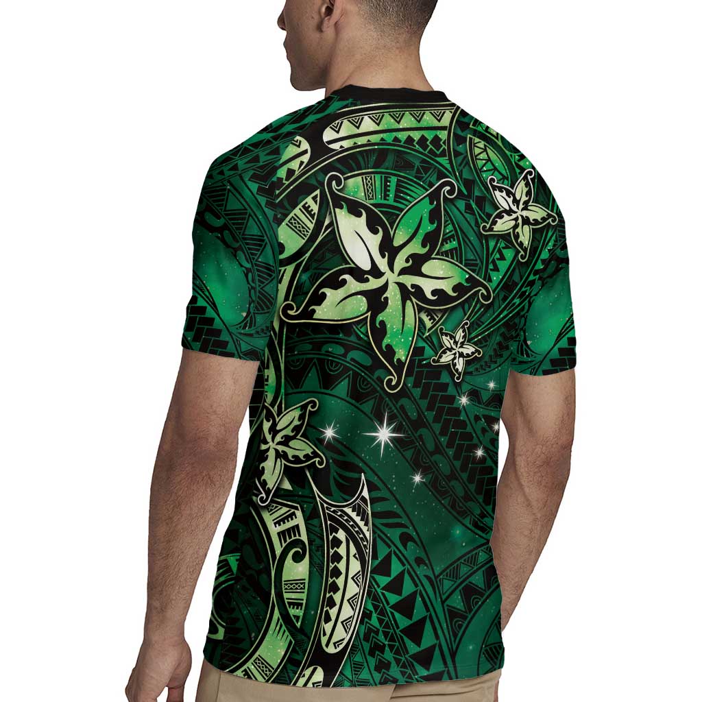 Hawaii Makahiki Season Rugby Jersey Floral Tribal Tattoo Green Galaxy LT05 - Polynesian Pride