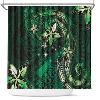 Hawaii Makahiki Season Shower Curtain Floral Tribal Tattoo Green Galaxy LT05 Green - Polynesian Pride