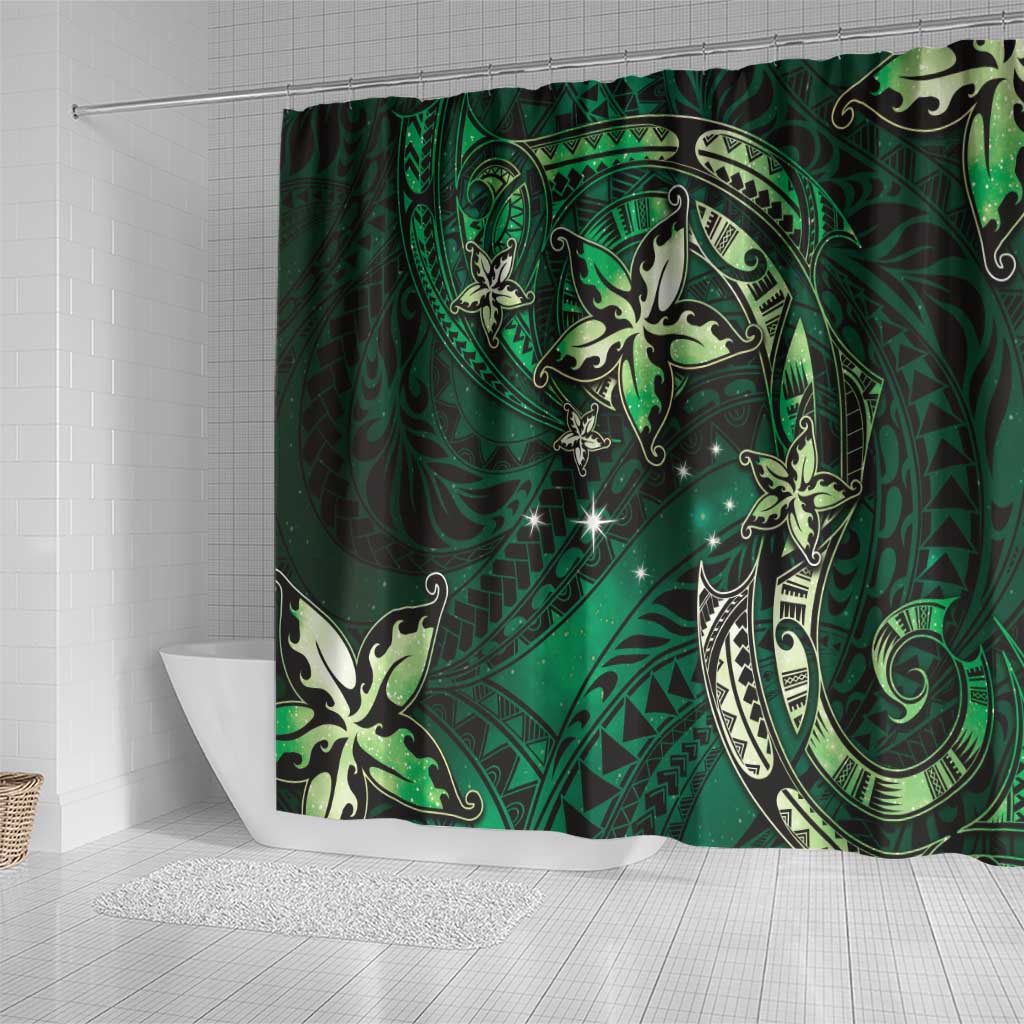 Hawaii Makahiki Season Shower Curtain Floral Tribal Tattoo Green Galaxy LT05 - Polynesian Pride