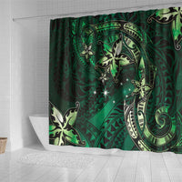 Hawaii Makahiki Season Shower Curtain Floral Tribal Tattoo Green Galaxy LT05 - Polynesian Pride