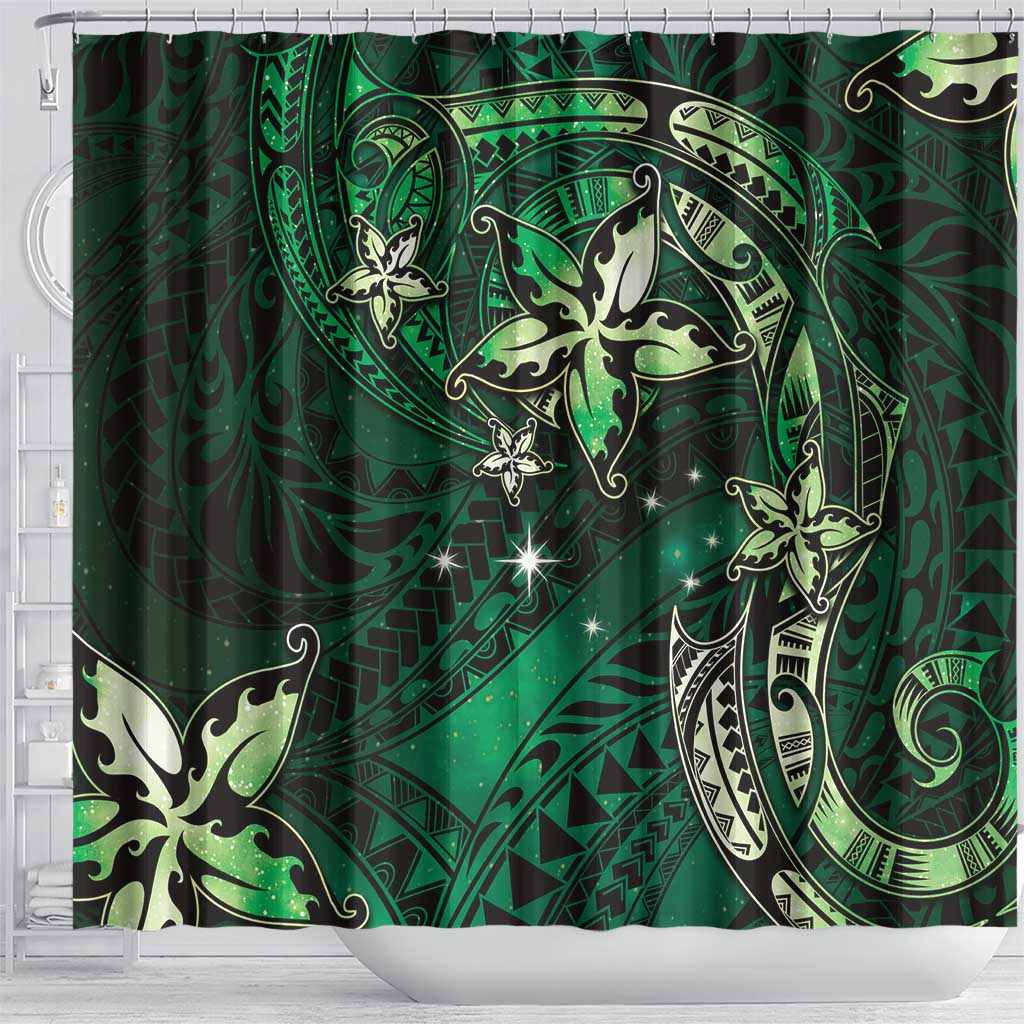 Hawaii Makahiki Season Shower Curtain Floral Tribal Tattoo Green Galaxy LT05 - Polynesian Pride