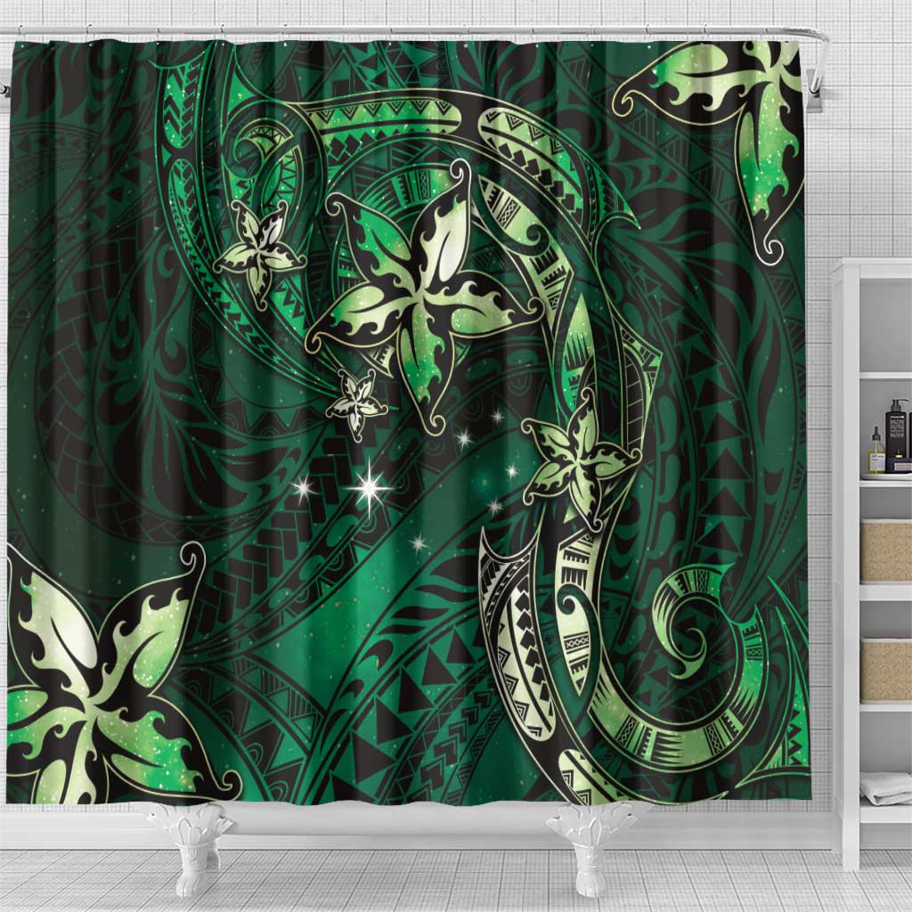 Hawaii Makahiki Season Shower Curtain Floral Tribal Tattoo Green Galaxy LT05 - Polynesian Pride