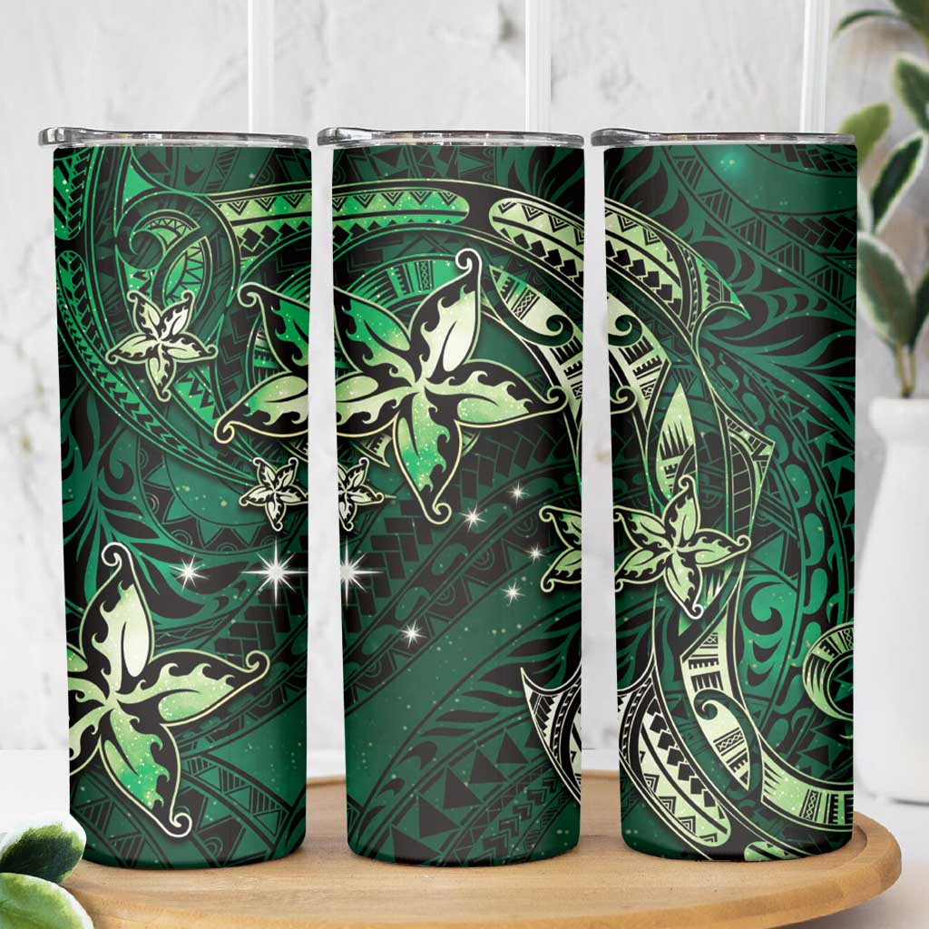 Hawaii Makahiki Season Skinny Tumbler Floral Tribal Tattoo Green Galaxy