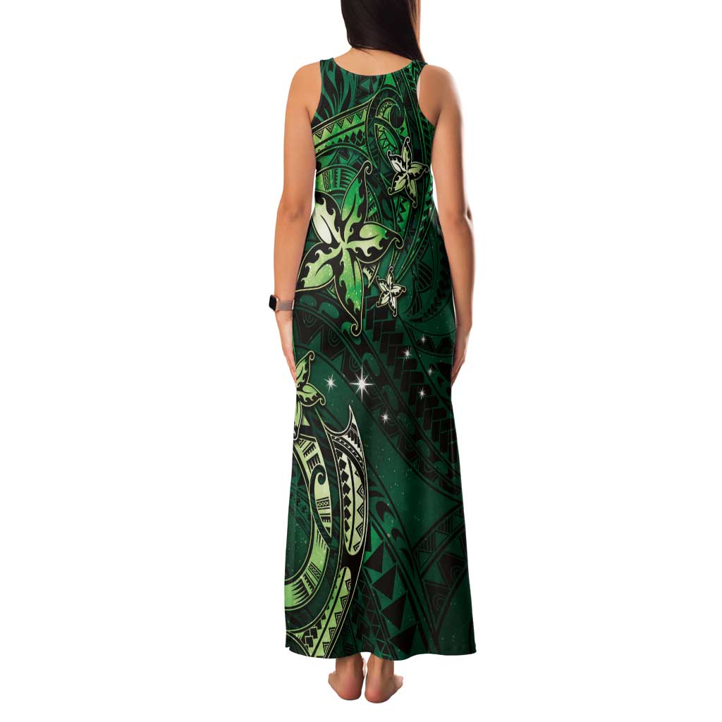 Hawaii Makahiki Season Tank Maxi Dress Floral Tribal Tattoo Green Galaxy