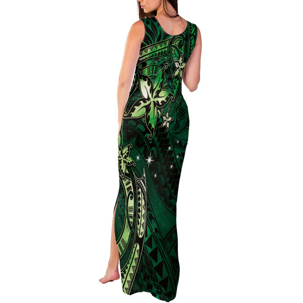 Hawaii Makahiki Season Tank Maxi Dress Floral Tribal Tattoo Green Galaxy