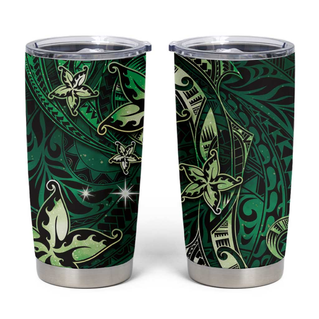 Hawaii Makahiki Season Tumbler Cup Floral Tribal Tattoo Green Galaxy