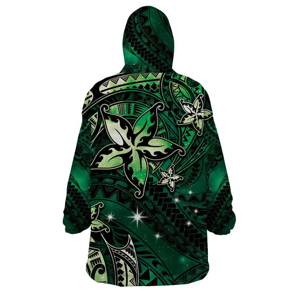 Hawaii Makahiki Season Wearable Blanket Hoodie Floral Tribal Tattoo Green Galaxy