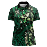 Hawaii Makahiki Season Women Polo Shirt Floral Tribal Tattoo Green Galaxy
