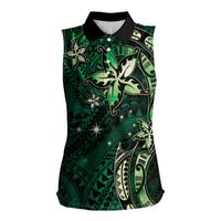 Hawaii Makahiki Season Women Sleeveless Polo Shirt Floral Tribal Tattoo Green Galaxy LT05 Female Green - Polynesian Pride