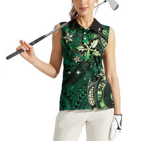 Hawaii Makahiki Season Women Sleeveless Polo Shirt Floral Tribal Tattoo Green Galaxy LT05 - Polynesian Pride