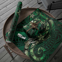 Hawaii Makahiki Season Wrapping Paper Floral Tribal Tattoo Green Galaxy - Polynesian Pride