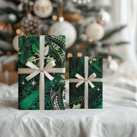 Hawaii Makahiki Season Wrapping Paper Floral Tribal Tattoo Green Galaxy - Polynesian Pride